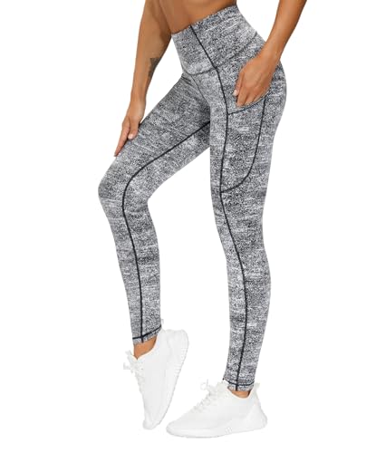 Image of THE GYM PEOPLE Thick High Waist Yoga Pants with Pockets, Tummy Control Workout Running Yoga Leggings for Women