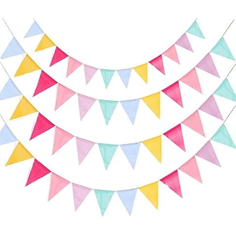48 Flags 52FT Bunting Banner, CEILIWEN Multicolor Outdoor Waterproof Triangle Flags Linen Burlap Bunting Supply for Birthday,Wedding,Garden,Outdoor,Festivals,Party Decoration(Linen Bunting Banner) Cover