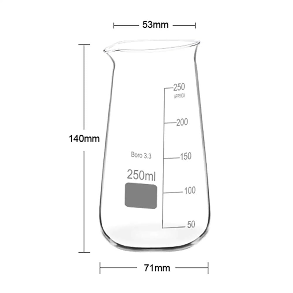 Vaso cónico de vidrio for laboratorio, cristalería química de tres esquinas.(250ml 2Pcs)