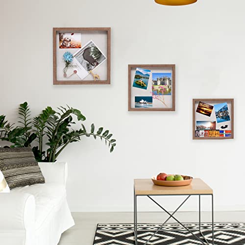 Image of Muzilife 8x8 Shadow Box Picture Frame with Linen Board - Deep Wood & Glass Display Rustic Case Ready to Hang Memorabilia, Pins, Awards, Medals, Wedding, Tickets, and Photos, Carbonized Small