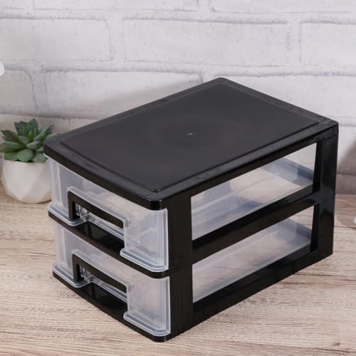 Boîte de rangement plastique à 2 tiroirs pour bureau noir et transparent - 8