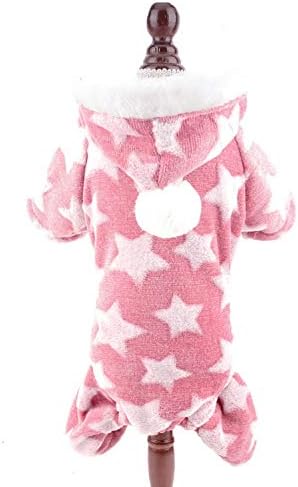 SMALLLEE_LUCKY_STORE Super Soft Pet Fleece Hoodie Pajamas Pjs for Small Dogs Cats Stars Pullover Jumper Boy Girl Warm Winter Jumpsuit Coat Puppy Clothes Chihuahua Yorkie,Pink S