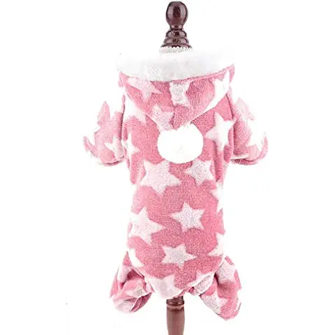 SMALLLEE_LUCKY_STORE Super Soft Pet Fleece Hoodie Pajamas Pjs for Small Dogs Cats Stars Pullover Jumper Boy Girl Warm Winter Jumpsuit Coat Puppy Clothes Chihuahua Yorkie,Pink S Cover