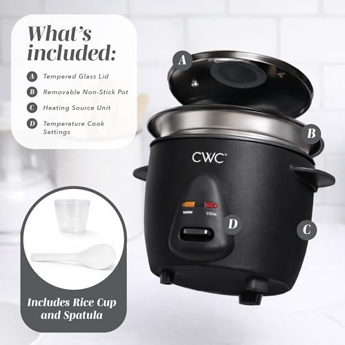 Image of COOK WITH COLOR 6 Cup Rice Cooker 300W - Effortless Cooking and Perfectly, Cooks 3 Cups of Raw Rice for 6 Cups of Cooked Rice, Black