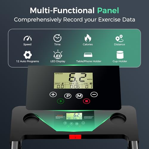 Image of Foldable Treadmills for Home, 3.0HP Walking pad Treadmill with Handle Bar, Portable Electric Treadmill with Handles, 12 Preset Programs, LED Display and 300 lbs Capacity
