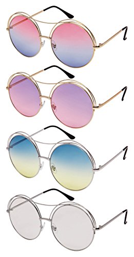Cut Out Circle Sunglasses with Angled Brow Bar and Ocean Colored Lens 3118-OCR3
