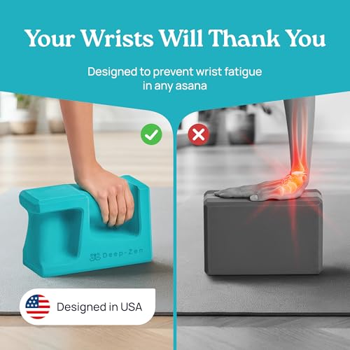 PRO Yoga Blocks | Ergonomic Yoga Block 2 Pack for Wrist Comfort and Support | EVA Foam Exercise Blocks, 2x Knee Pads & Yoga Strap | Pilates Block Set | Bricks to Eliminate Wrist Pain - Image 3