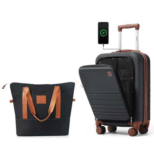 Image of 20 Inch Checked Suitcase with TSA Lock Travel Duffel Bag Wet-Dry Toiletry Bag, Black Front-Opening