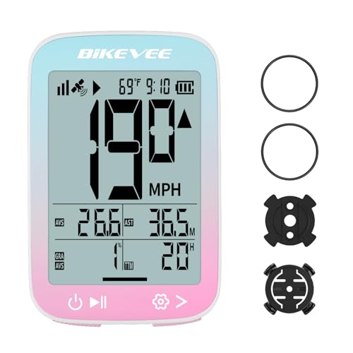 Bikevee GPS Fahrradcomputer Kabellos Wasserdicht 2.4 Zoll FSTN Display IPX7 28h Akkulaufzeit Leichtes Fahrrad Tacho mit Geschwindigkeit Distanz Höhe Temperatur Gradient (Rosa)