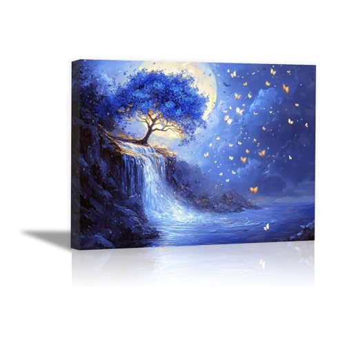 Tableau bleu cascade lumineuse pour créer une ambiance zen dans votre chambre