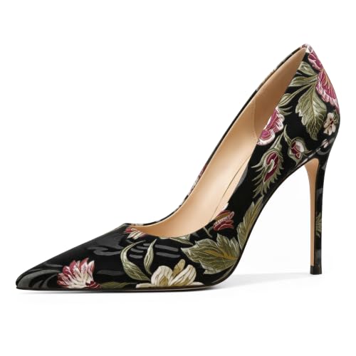 Image of Eldof Women's Classic Dress Pumps Shoes, Sexy Pointed Toe 4 inch Stiletto High Heels, Office Formal Slip On Size 5-13
