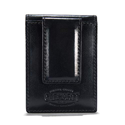 Front Pocket Wallets, Durable Canvas or Leather Wallet with & Without Money Clip, Buff Tanned Leather Rough Cut (Black)