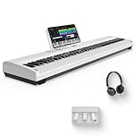 STRICH 88 Keys Weighted Keyboard with Sustain Pedal, Hammer-Action Digital Piano, 2x15W Built-In Speakers, Full-size Electric Piano Keyboard Supports USB-MIDI/Wireless Connect, White, SDP-120