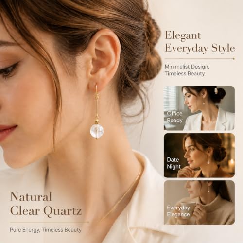 Natural White Quartz Earrings for Women Crystal Dangle Drop Jewelry Gift - image 4