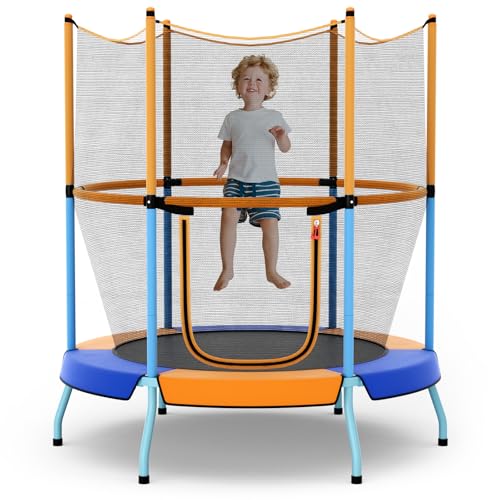 KOTEK Toddler Trampoline, ASTM Approved Mini Trampoline with Safety Enclosure Net & Gap Safe Design, Max Load 265 Lbs, Indoor Trampoline for Kids Age 3-8, Gift for Boys & Girls (Orange)