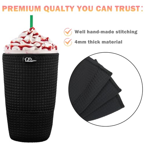 Image of Reusable Iced Coffee Cup Sleeve for Cold Beverages and Neoprene Cold Coffee Cup Sleeves Cooler Cover 16-32OZ for Coffee Cups, McDonalds, Dunkin Donuts, More (Embossed Black)