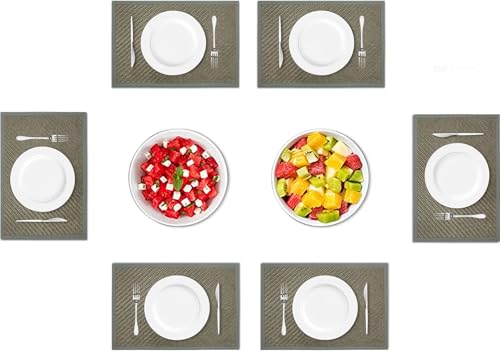 Image of Amazon Brand - Umi PVC Vinyl Basket Design Placemat STBT001 | Heat Resistant, Wipe Clean, Anti-Skid Table Mats for Dining Table, Kitchen & Home Decor (30x45 CM Grey Set of 6)