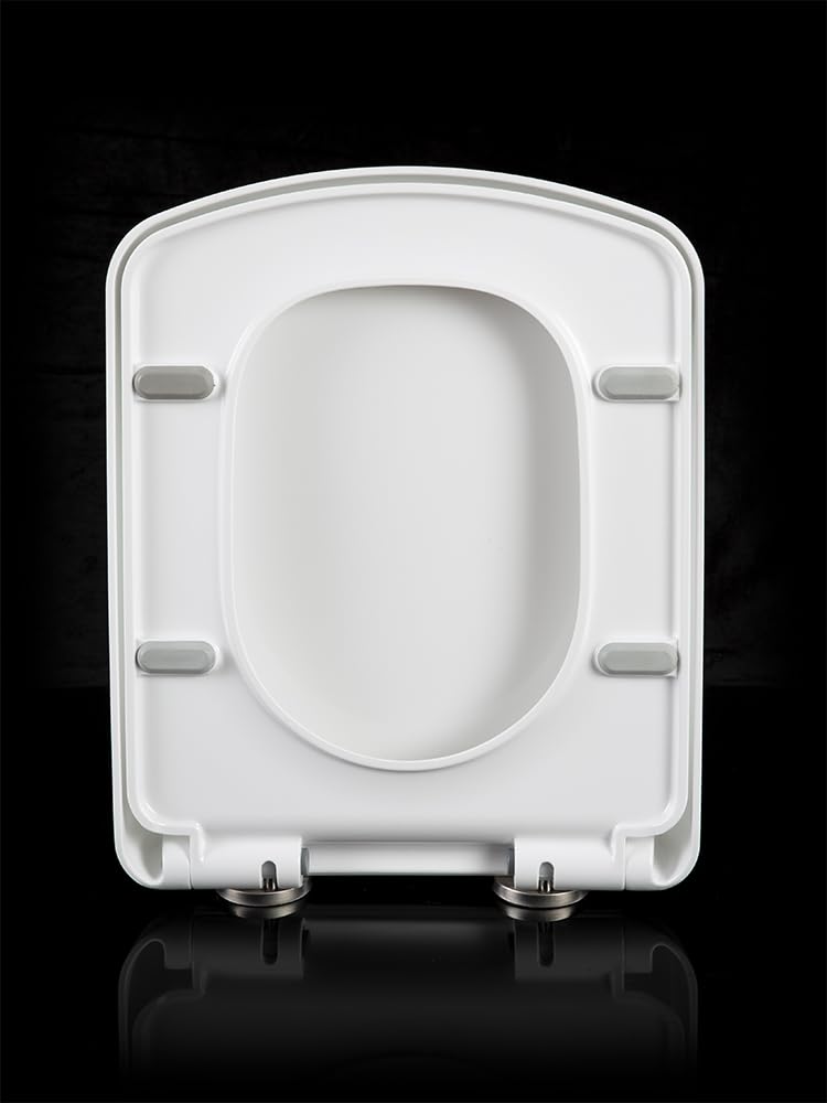 Asiento de inodoro rectangular blanco cuadrado de plástico de cierre lento, asiento de inodoro de cierre rápido, asiento de inodoro cuadrado, 35,5 x 43 cm