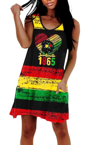 AOBUTE Women's Juneteenth Outfits Sleeveless June 19 Parades Dress with Pockets Black Freeish Dresses XXL