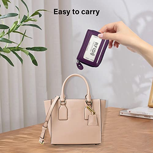 Image of RFID Blocking Genuine Leather Credit Card Case Holder Security Travel Wallet - Purple