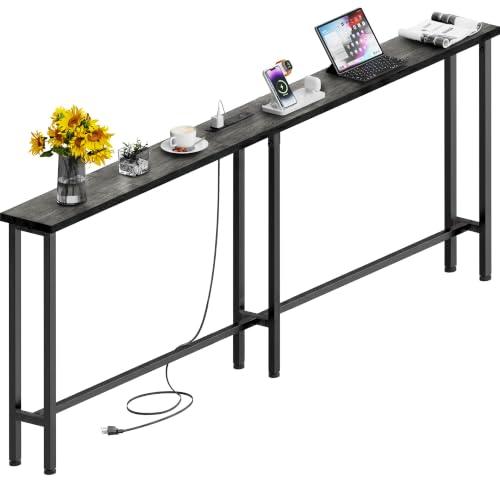 GRLEAF 70' Sofa Table with Built-in Power Strip (2 AC Outlets & 2 USB Ports) – 4.9ft Power Cord, Metal Frame, Easy Assem