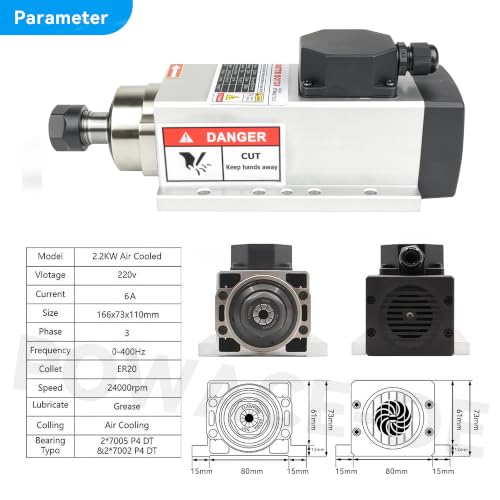 RATTMMOTOR Moteur de broche CNC 2,2 kW - 220 V - 24 000 tr/min - 400 Hz - Refroidissement par air - Broche CNC - Pour machine à graver CNC – vue 3