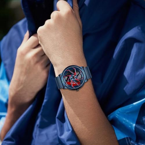 Image of FANMIS Men's Racing Car Wheel Watch 3D Spinning Dial Stainless Steel Watch | Creative 3D Spinning Car Quartz Large Skeleton Face and 30M Water Resistance Designed for Car Fans and Daily Wear.
