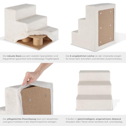 tectake® Hundetreppe oder Katzentreppe, Haustiertreppe, Einstiegshilfe mit waschbarem Bezug, extra Flache Treppenstufen, Tiertreppe für Sofa, Bett oder Auto (Sand, 37 x 45 x 34,5 cm, 3)