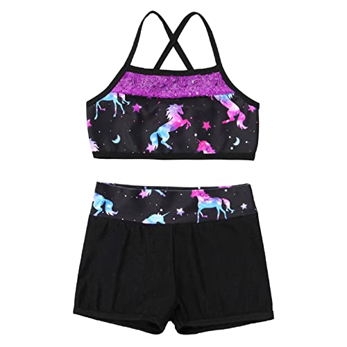 MSemis Girls' Kids 2-Piece Active Set Dance Sport Outfits Racer Back Top and Booty Short Gymnastics Dancing Clothes2