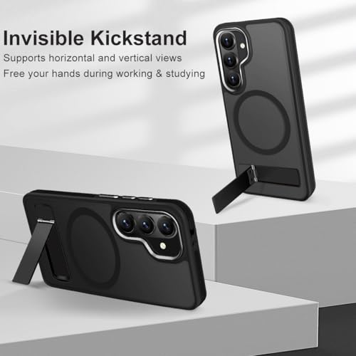 Image of MALEWOLF Stand Case for Samsung Galaxy S26 Compatible with Magsafe, Translucent Magnetic Cover [Military Grade Protection] [Anti-Slip Technology], Color Hybrid Galaxy S26 Phone Case (Black)