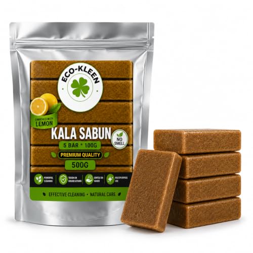 ECO-KLEEN Kala Sabun Dishwash Bar | Lemon Enriched | Premium Kitchen Cleaning Soap Bars | Long Lasting | 5 x 100g Bars | Total 500g