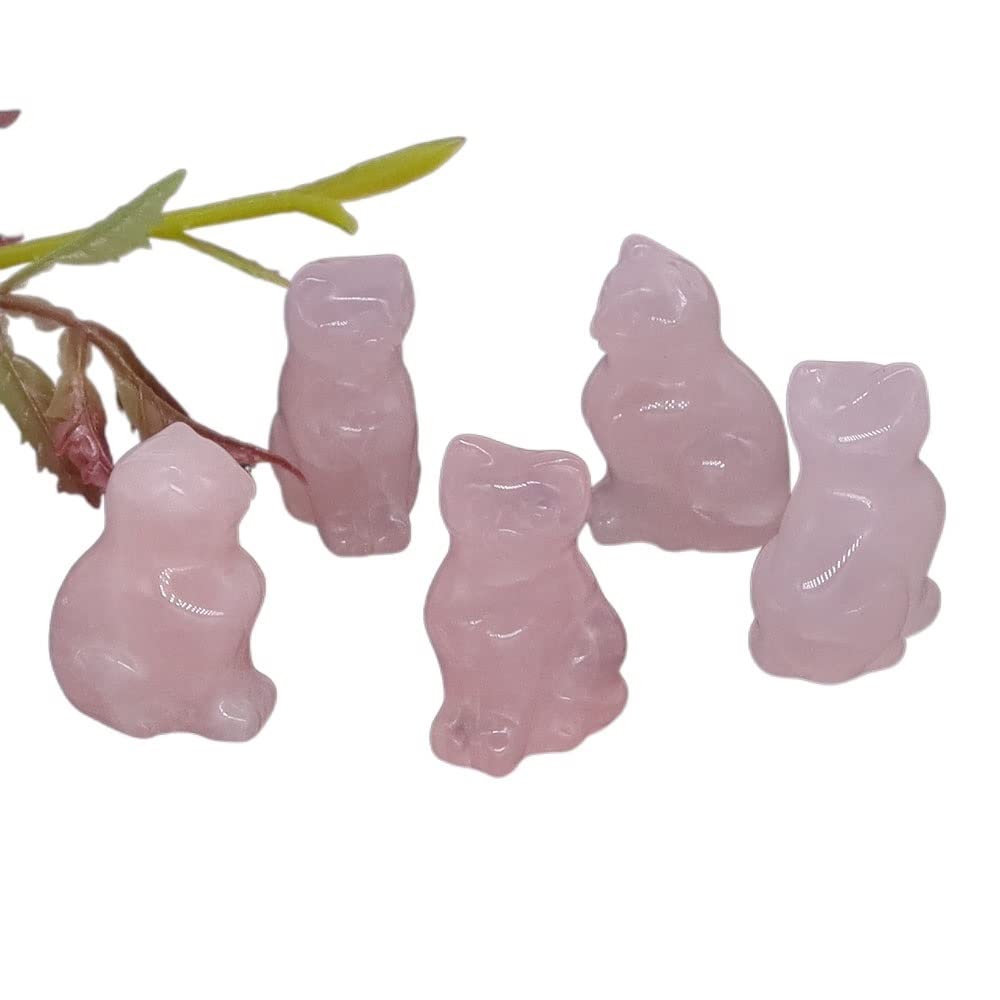HXSCOO 0.9" Mini Cat Statue Natural Stone Healing Reiki Crystal Carved Animal Figurine Crafts DIY Jewelry Home Decor Ornament (Color : Rose Quartz, Size : 5pcs)
