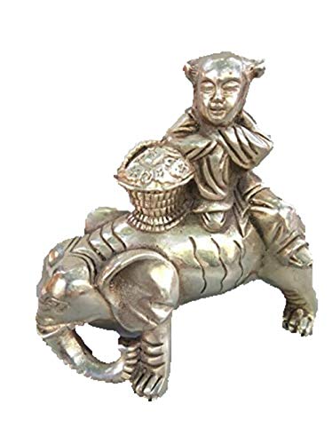 Statue un garçon chinois en cuivre blanc chevauchant un éléphant artisanat