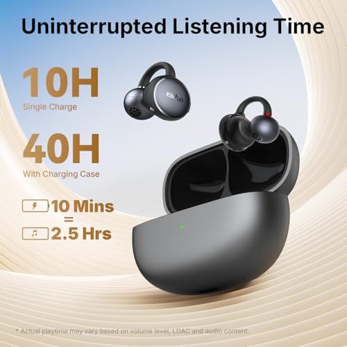 Image of EarFun Clip Open Ear Earbuds, Wireless Clip On Headphones, Adaptive Comfort with Secure Fit, Bluetooth 6.0, LDAC, Hi-Res Audio, 2 Mics AI ENC Call, 40H Playtime, Earbuds for Sports, Running, Workout