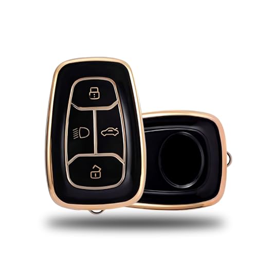 Image of SIAGO TPU Key Cover Compatible with Tata Nexon | Harrier | Safari | Altroz | Tigor | EV | Punch | Tiago EV Electric 4 Button Smart Key (Black Pack of 1)