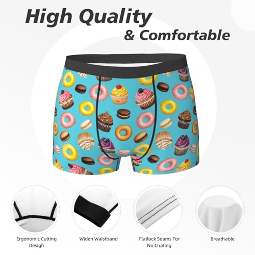 Mens Underwear - Boxers for Men, Cupcake Donut Macaroon Prints Boxer Briefs for Men Pack, Mens Boxer Briefs2