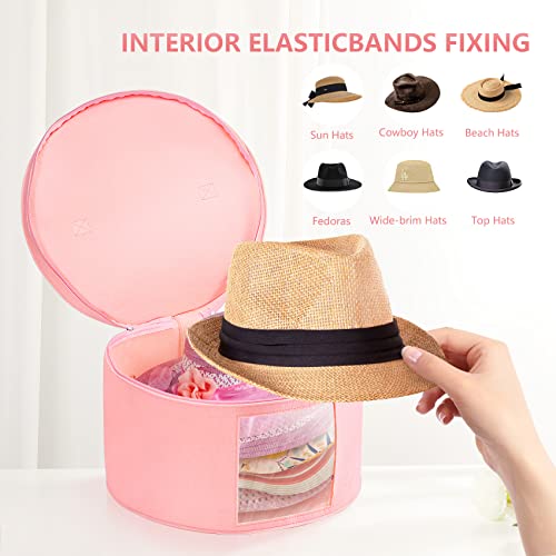 Keilend Hat Storage Box 17"*9.9", Hat Box Foldable, Hat Organizers With Two Side Handle, Hat Bag With Dust-Proof Lid For Travel, Home Use, Toy, Clothes, Pink #TOP5