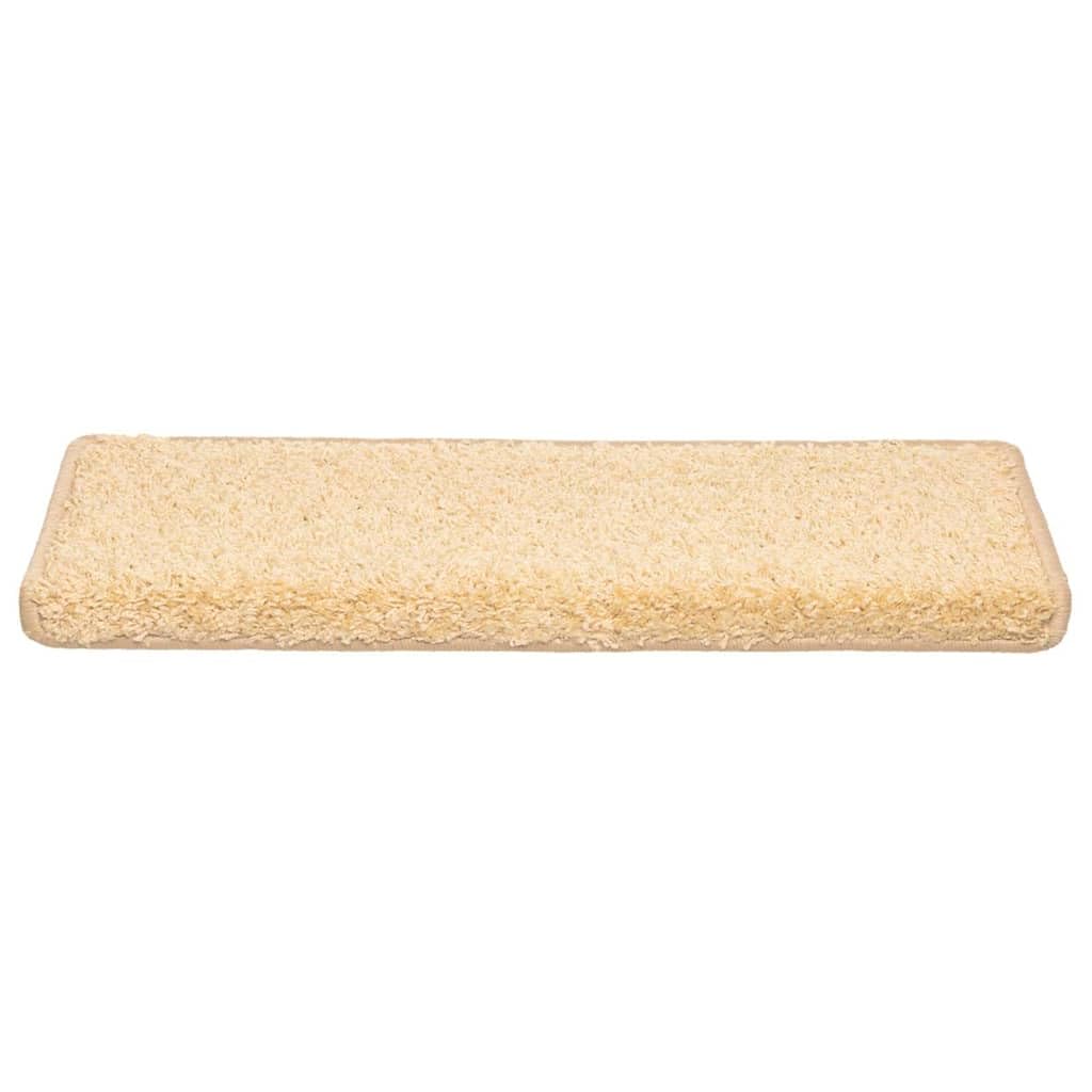 Alfombrillas para escalones, 10 unidades, 65 x 21 x 4 cm, color crema, borde rectangular, fieltro con aguja, antideslizantes, con cinta adhesiva de doble cara para escaleras de madera