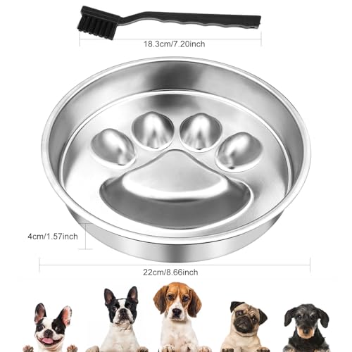 GZhaimai Anti Schling Napf Hund Edelstahl 304 – Rutschfester Slow Feeder für Große & Kleine Hunde mit Pfotenabdruck und Bürste