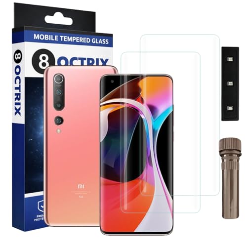 Image of Curved UV Tempered Glass Screen Protector for Xiaomi 10 | Transparent | Pack of 2 | Full Screen Coverage with UV Installation Kit