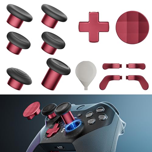 Image of 14-in-1 Controller Accessories Kit Compatible with Xbox Elite Series 2, 6 Premium Metal Thumbsticks, Swap Joysticks, 4 Interchangeable Paddles, 2 D-Pads, 1 Tool & 1 Storage Bag (Red)