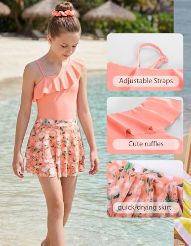 Image of GRACE KARIN Girls One Piece Swimsuits with Mesh Skirt Bathing Suit Swimwear 6-14Y