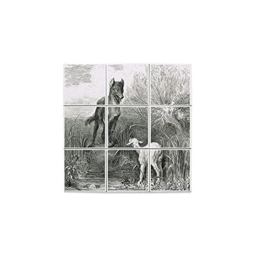 Carreaux Céramique Décoratif Fable LaFontaine Le Loup Et l'Agneau Lot de 9 en 32,4x32,4 cm