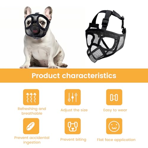 Beißkorb Französische Bulldogge Maulkorb, dellyy Maulkorb für Englische Bulldogge, Mesh Dog Muzzle, Deutscher Schäferhund und Dogue de Bordeaux (Schwarz, M)