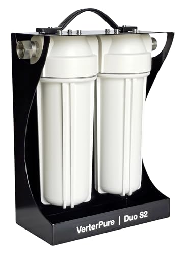 Image of Duo S2 External 2-Stage RV Fresh Water Filter System, High Flow, NSF Housings, 3 /4 inch GHT Stainless Steel Fittings, Reduce Sediment, Chlorine, Odor, Heavy Duty Free-Standing Chassis, White