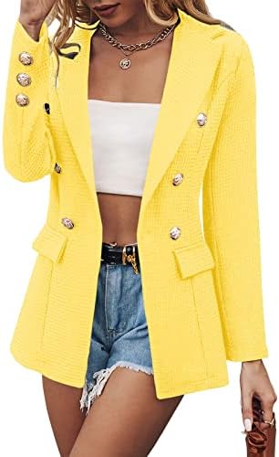 MIRACMODA Woman Elegant Double Breasted Work Office Blazer Long Sleeve Fitted Coat Jacket Blazers with Pocket Yellow