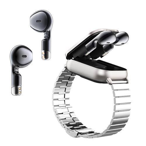 Reloj Inteligente con Auriculares, Reloj Inteligente de Pantalla HD de 2.01 Pulgadas para Hombres, 2 en 1 Reloj Bluetooth con Notificación de Mensajes, Modos Deportivos, Pronóstico (Acero Plateado)