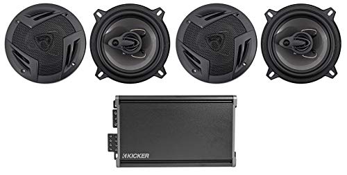 KICKER 46CXA3604T CXA360.4 360w RMS 4-Channel Car Audio Amplifier Class A/B Amp Bundle with Pair Rockville RV5.3A 5.25