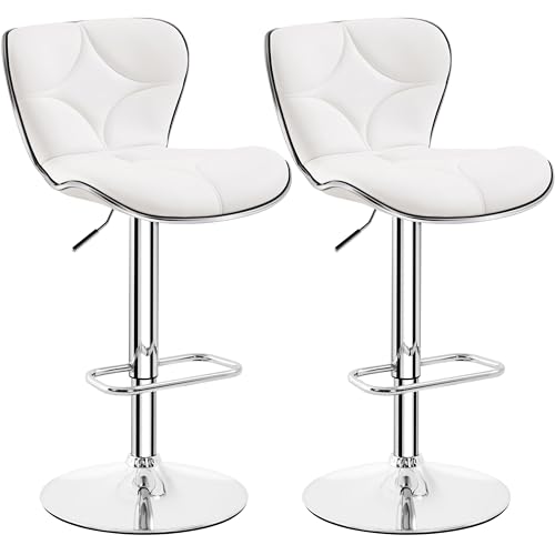 Yaheetech Set 2 Sgabelli Bar Alti Cucina Moderni Design Altezza Regolabile in Similpelle con Schienale a Conchiglia Poggiapiedi Girevole 360° da Penisola Bianchi
