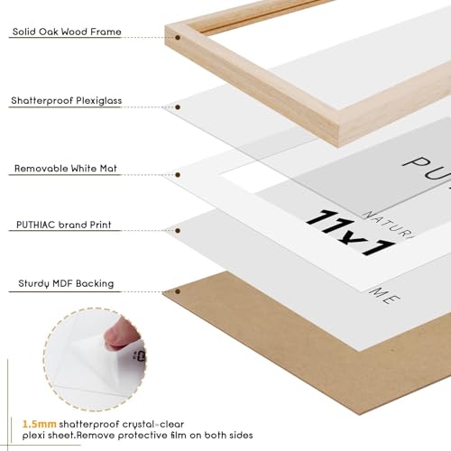 11x17 Oak Wood Picture Frame - Minimalist 11x17 Poster Frame, 11"x17" Frame Wood, Natural Solid Wooden Picture Frames for Wall Art Photo and Prints(1 Pack, Beige)
